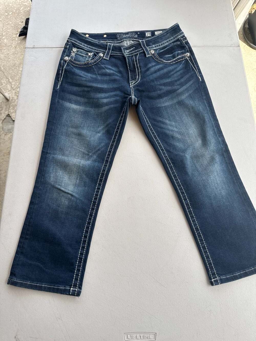 Miss Me Signature Cuffed Capri Jeans with Embellished Studded Pockets Size 29